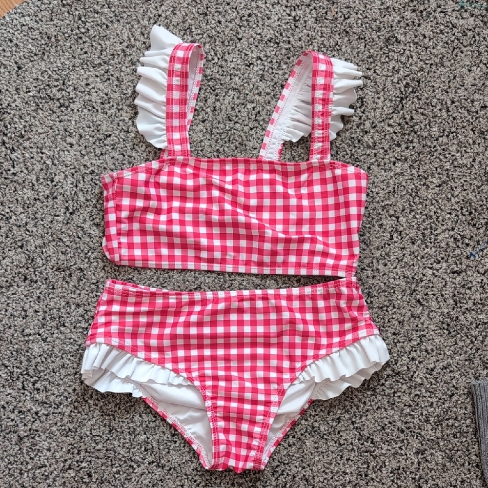 Charming Pink Checkered Kids Bikini Set